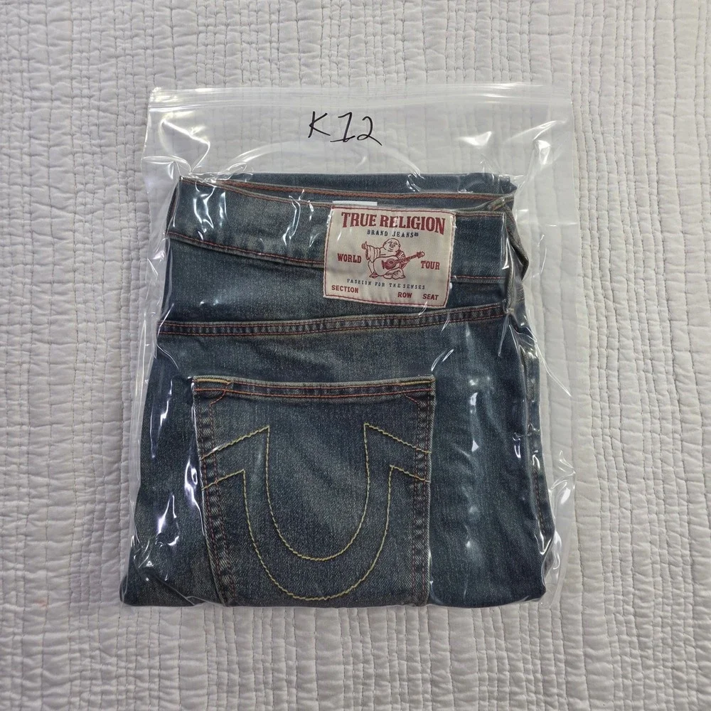 True Religion Rocco Relaxed Skinny Jeans Mens 36x32 Blue Dark Wash Stretch Demin